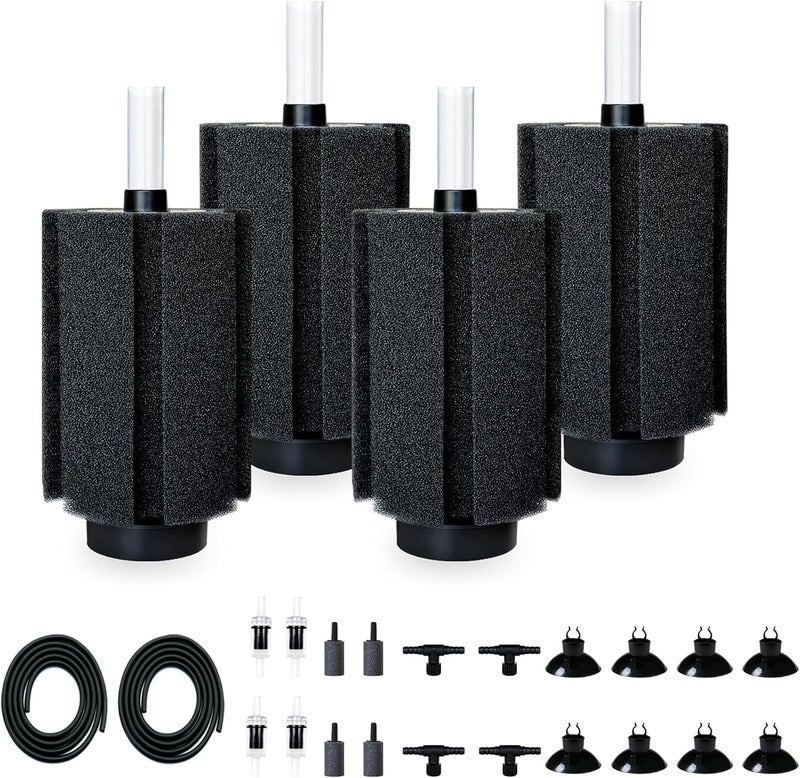 DVHEY 125-150 Gal Extra Large Aquarium Sponge Filter with Air Stone and Ceramic Media, 4 Pack Quiet Fish Tank Sponge Filter for Breeding Fry Betta Shrimp Fish Tank - Image 1